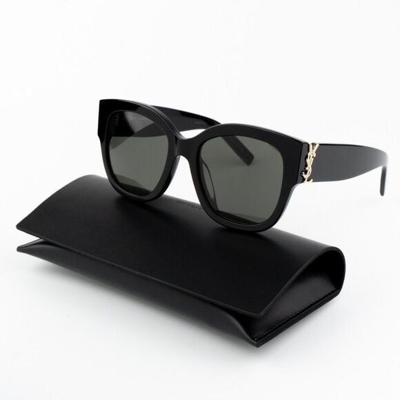 NEW Saint Laurent  SLM95/F 001 Black Grey Oversized Cat Eye Women Sunglasses - Picture 1 of 13